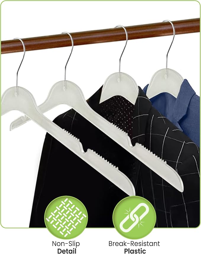 All Hung Up Hangers Slim Plastic Clothes Hangers, Space-Saving Design with Non-Slip Grip, Durable for Everyday Use, Smokey Clear, 18 pcs - Image 4