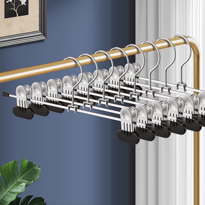 Matel Pants Skirt Hangers with Wide Clips,14 Inch 50 Pack, Black | Non-Slip,Adjustable metal wide clips,Space-Saving,Heavy duty, for pants/skirt/dress/trousers/jeans/shorts/leggings,Women by HWAJANClothesOrganizer