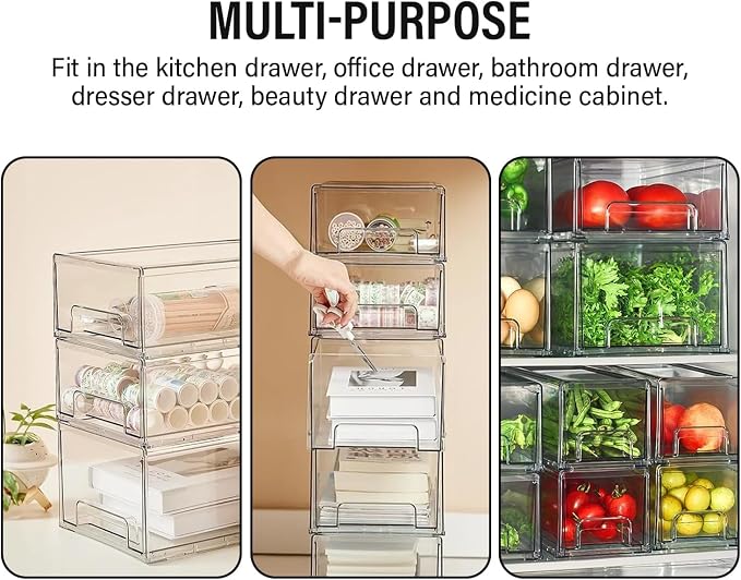 Clear Plastic Stackable Storage Drawers Bins, Perfect for Kitchen Pantry Organization and Storage, Under Sink Organizer, Pull Out Cabinet Organizer, Makeup, Bathroom Storage Containers for Organizing - Image 4