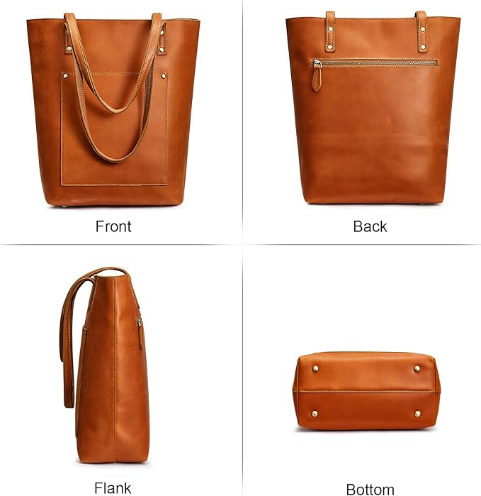 S-ZONE Leather Tote Bag for Women Work Handbag with Luggage Sleeve | Top Grain Genuine Leather, Padded Laptop Compartment, Multi Pockets, Large Retro Purse, Travel Everyday - Image 6