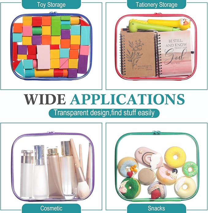 Sanwuta 6 Clear Hard Zipper Case,Assorted Color, 9.84 x 7.87 x 2 Inch | Pencil Case Pouches ,Makeup Bag,Plastic Toiletry Diaper Bag ,Travel Toy Storage,Waterproof Organizer Bins - Image 7