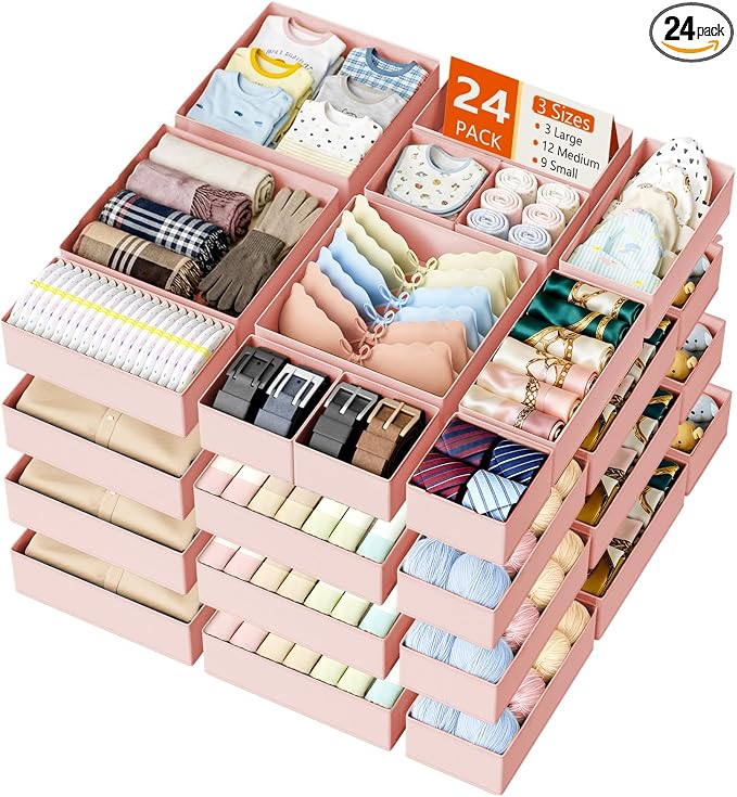 DIMJ Drawer Organizer Clothes - 24 Pack Dresser Organizer, Foldable Closet Organizers and Storage, Fabric Dresser Drawer Organizers, Drawer Dividers for Nursery, Baby Clothes, Underwears, Sock by DiMJ