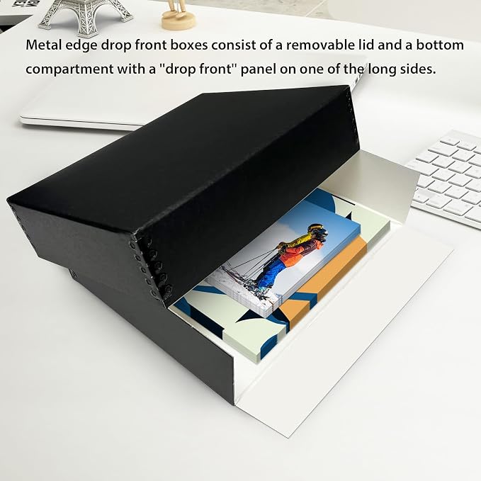 Lineco Museum Archival Storage Box, Drop Front, 8.75x10.75x3 in, Black | Acid-Free with Metal Edge, Preserves Picture Longevity, Organize Photos, Newspapers, Prints, Documents, Crafts, DIY - Image 4