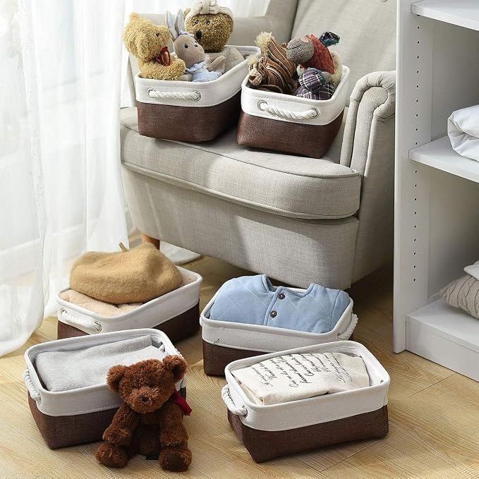 Small Storage Baskets for Shelves,Fabric Storage Baskets for Closet,Rectangular Collapsible Baskets for organizing Clothes,Books,Gifts - Image 2