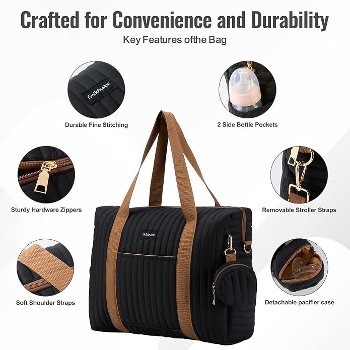 Diaper Bag Tote for Moms, Baby Hospital Bag with Insulated Bottle Pockets, Changing Pad & Stroller Straps - Image 4