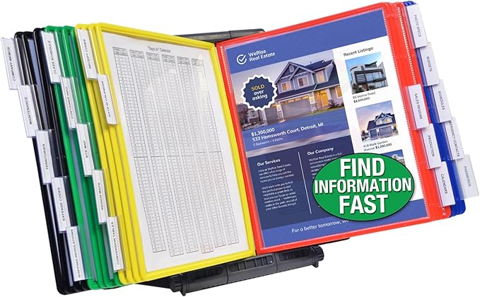 Ultimate Office AdjustaView Expandable Desk Reference Display Organizer 20C | 5 Adjustable Viewing Angles, Dual Weighted Base, 20 Letter Size EZ-Load Color Pockets, ADD-ON to Expand Capacity at Anytime by UltimateOffice