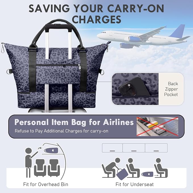 WOOMADA Weekender Overnight Bag for Women, Shoulder Travel Duffel with Shoes Compartment,Gym Bag with Toiletry Bag - Image 6