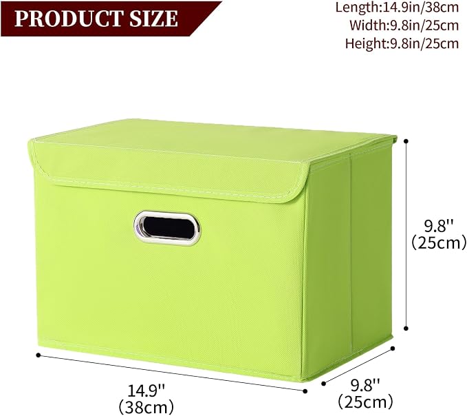 STOREONE Fabric Storage Cube Bins Foldable Organizer Container Collapsible Basket with Lids and Metal Handles, for Home, Bedroom, Closet 3 Pcs (multicolour-green) - Image 2