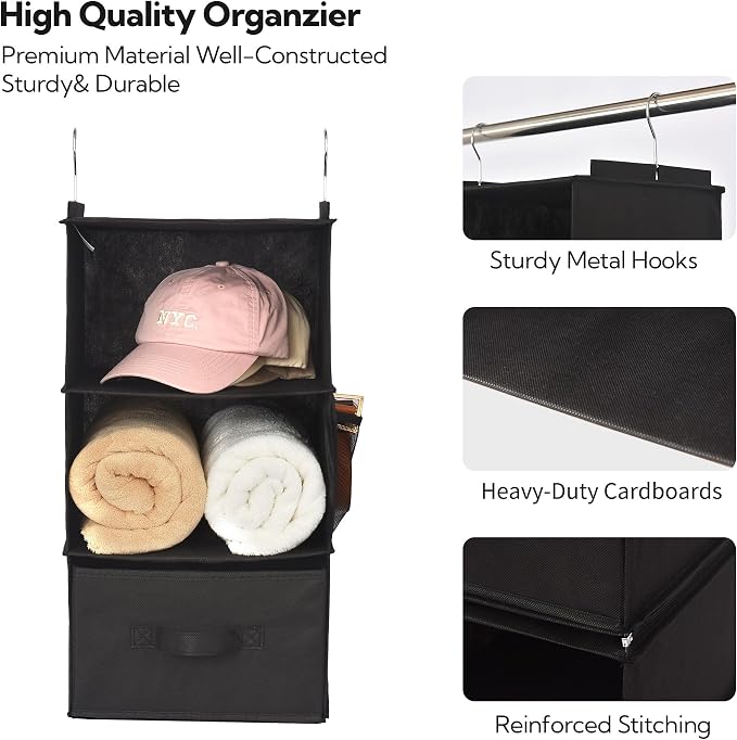 GRANNY SAYS Hanging Closet Organizer, 5 Drawers, 6 Shelves, 4 Pockets | Hanging Closet Organizer with 5 Different Drawer Designs, 6 Shelves & Reinforced Structure for Organized Small Spaces, Black - Image 6