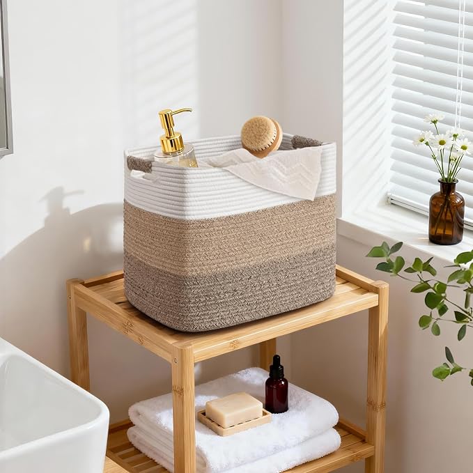 15×13 Inch Storage Cubes, 3 Pack Cube Storage Bins for Organizing, Cotton Rope Woven Baskets for Shelves, Bathroom, Kids Room, Closets, Baby Nursery - Image 3
