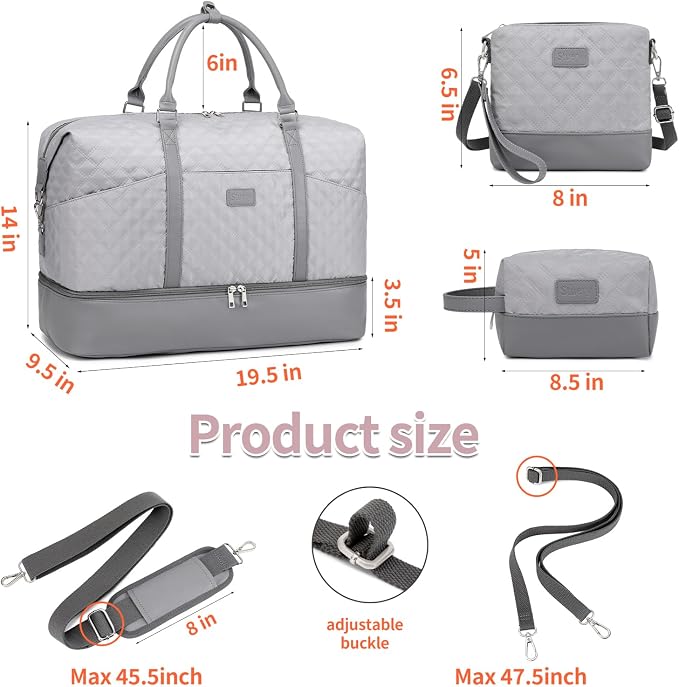 Weekender Bag, Large Travel Duffel Bag for Women, Carry on Overnight Bag with Shoe Compartment and Toiletry Bags - Image 8
