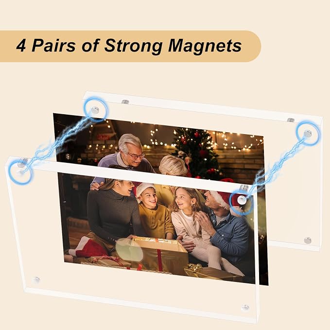 AMEITECH 4x6 Acrylic Picture Frame 5 Pack, Frameless Clear Photo Frames | Double Sided Floating Magnetic Frames, 20mm Thick, Free Standing Desktop Display for Postcards, Pictures and Artworks - Image 5