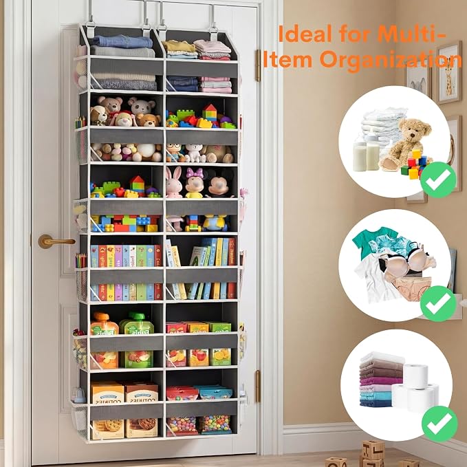 2 Pack Over The Door Organizer 6 Tiers, Extra Large Behind Door Storage of 12 Compartments, 80 lbs Weight Capacity Hanging Storage Organizer with Clear Window Kids Toys,Shoes (6 Tiers - Grey) - Image 5