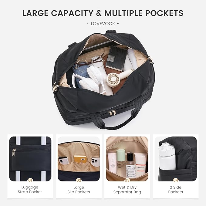 LOVEVOOK Travel Duffle Bag - Puffer Weekender Bags For Women with Shoe Compartment,40L Carry On Overnight Duffel Bags For Airplanes,Hospital Bag for Labor and Delivery,2Pcs - Image 5