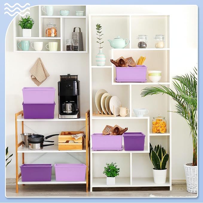6 Pcs Small Plastic Storage Bins with Lids,Purple Series - Image 6