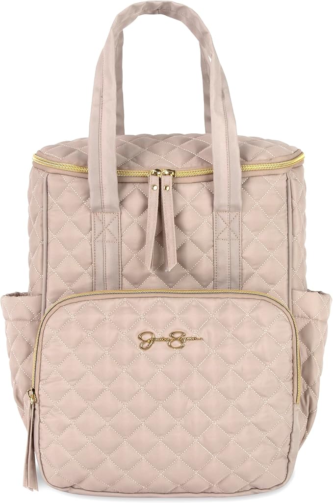 Jessica Simpson Quilted Diaper Bag Backpack with Insulated Pockets, Portable Changing Pad, Stroller Straps, Organizer Insert 3 Pc. Set (Khaki) - Image 3