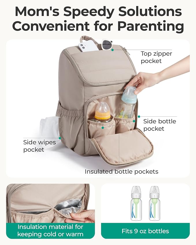 BAGSMART Diaper Bag Backpack with Changing Pad, Insulated Bottle Holders | Large Capacity, Water-resistant, Puffer Travel Baby Bag for Mom Dad Girl Boy, Pañaleras Para Bebe, Baby Shower Gifts - Image 2