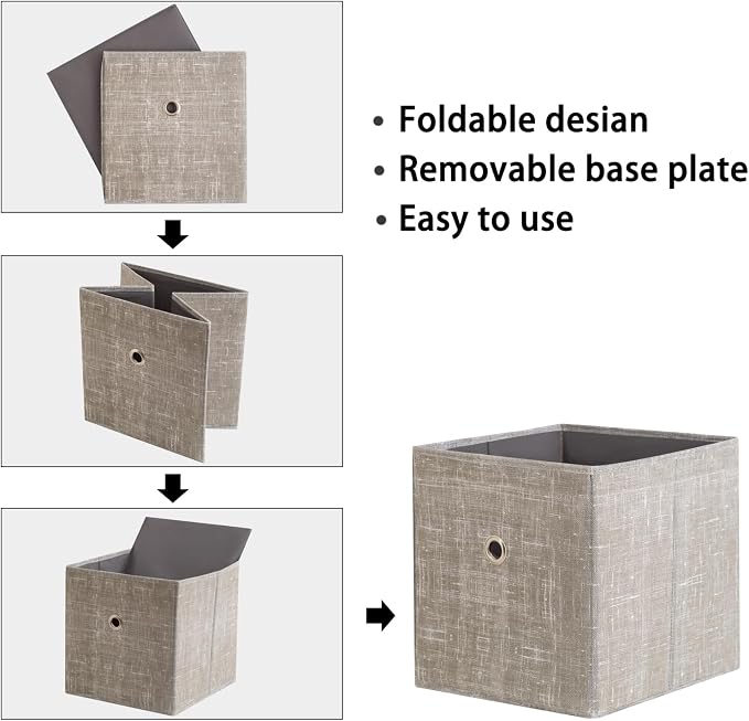 Foldable Storage Cubes Bins ,11 Inch Cloth Storage Cube Fabric Storage Box Cubes Organizer Baskets with Handles for Home Organizer Set of 6 (Cowboy Grey) - Image 6