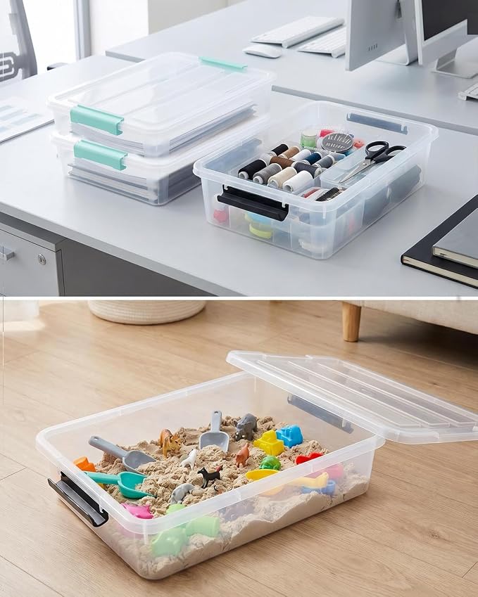 EOENVIVS 6 Pack Craft Storage Bins with Lids, Clear File Boxes, Green Clips | Craft storage bins sensory bins A4 paper US Letter paper classroom art supplies project organization - Image 6