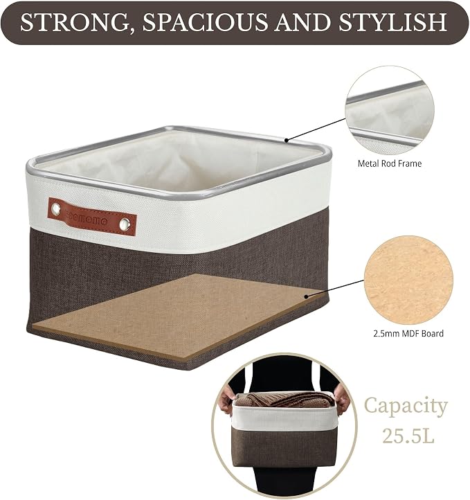 DECOMOMO Storage Bins, Large Fabric Storage Baskets for Shelves 3 Pack | 15 x 11 x 9.5 inches Decorative Linen Closet Organizers (Brown & White) - Image 3