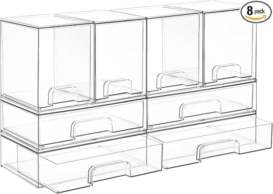 Vtopmart Clear Stackable Storage Drawers Set of 8, Plastic Organizer Bins | Multi-purpose Boxes for Baby Bottle Storage, Ideal for Kichen, Vanity, Bathroom, Undersink, Cabinet, Pantry Organization by Vtopmart