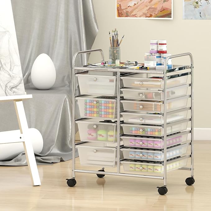 RELAX4LIFE 12-Drawer Rolling Storage Cart - Mobile Utility Drawer Carts with Wheels, Craft Organizers Cart for Organization and Storage, Classroom, School, Office, Home - Image 9