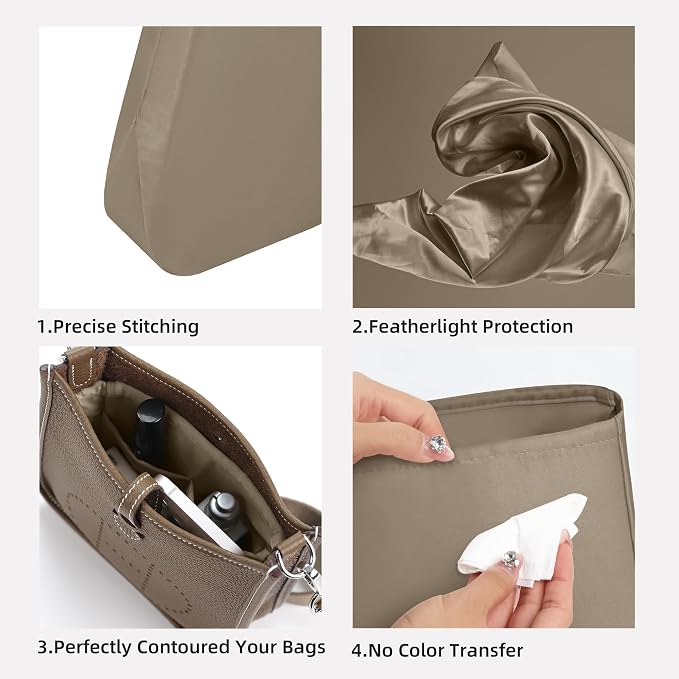 DGAZ Silk Purse Organizer Insert for Evelyne Bag(23,Cris tourterelle) | Soft and Lightweight,Perfect Fit,Multi-pocket Storage,Bag Protector,Luxury Bag Care,Handmade,for Smooth Bag Organizer - Image 3