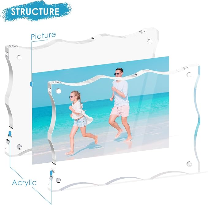 4x6 Acrylic Picture Frame 3 Pack, 20mm Thick, Double-Sided Transparent Magnetic Frameless Photo Frame, Desktop Freestanding Display for Office or Home - Image 4