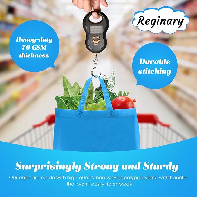 Reginary 100 PCS Non Woven Tote Bags Bulk,Sky Blue | Reusable Shopping Bags with Handles, Stores, Groceries Markets, Events Gift, Party Supplies - Image 6