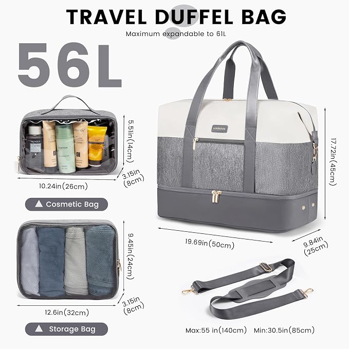LOVEVOOK Weekender Bag for Women, Large Duffle Bag for Travel with 2 Packing Cubes, Carry on Overnight Bag with Shoe Compartment, Mom Hospital Bags for Labor and Delivery - Image 2