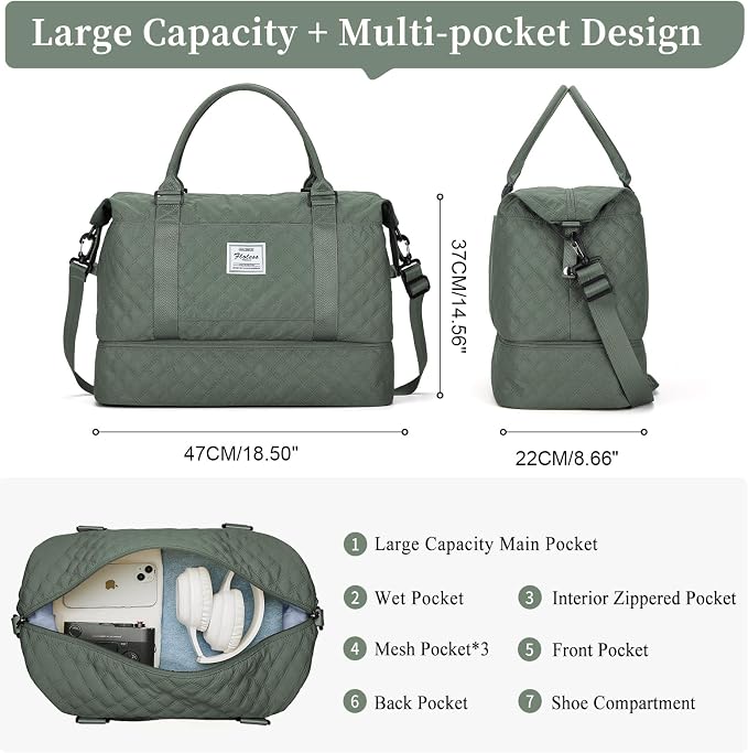 Weekender Bags for Women, Travel Duffel Bag with Shoes Compartment | Overnight Bag with Toiletry Bag, Carry on Personal Item Bag for Travel Business Trips Sport Hospital,Grid Travel Bag Set - Image 3