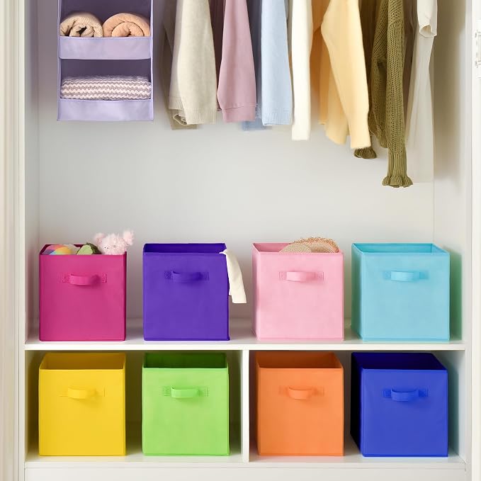 GRANNY SAYS 11 Inch Cube Storage Bins, Cube Organizers, Rainbow, 8-Pack | Collapsible Storage Boxes with Thickened Base Plate, Sturdy Handles, Decorative Baskets for Shelves, Closet - Image 4