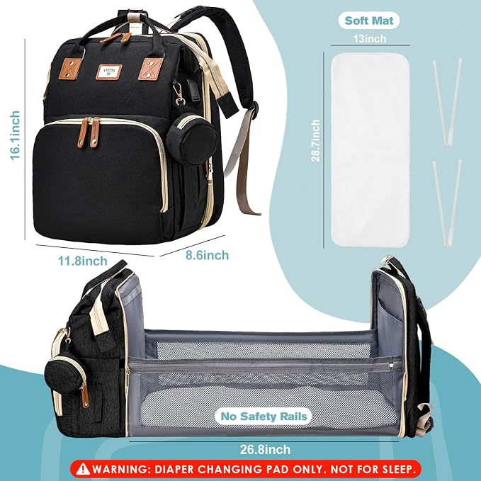 JSTPRO Diaper Bag Backpack with Changing Station, 25L Capacity, Black - Image 2