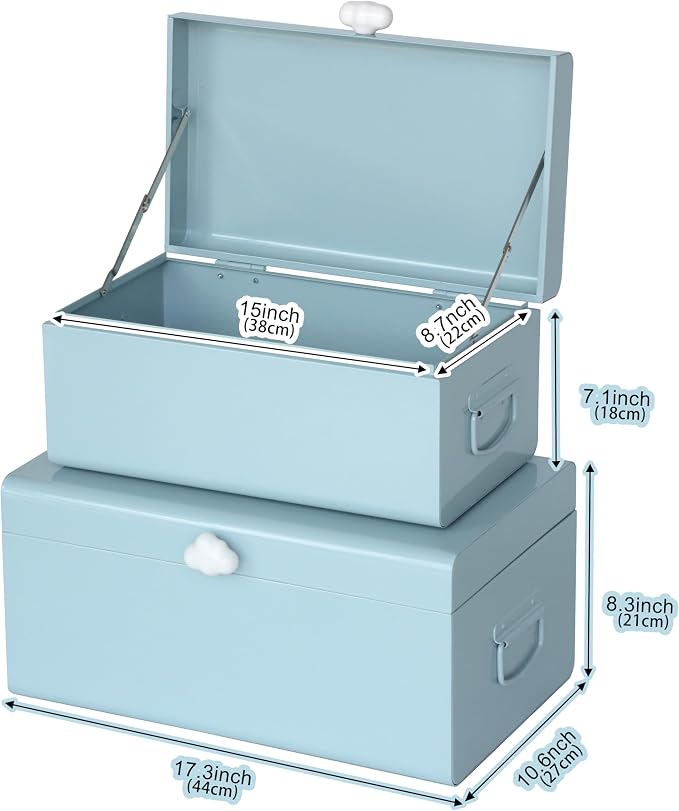 Vixdonos Large Decorative Box Set of 2 Metal Keepsake Trunk with Cloud-shaped Decorative Clasp for Reception,Wedding,Baby & Bridal Shower,17.3X10.6X8.3 Inches - Image 2