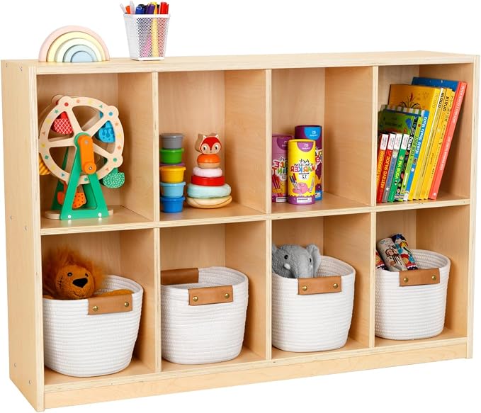OOOK 8-Compartment Wooden Storage Cabinet, Kids Toy Storage Organizer Large | FSC Safety, Montessori Bookshelf for Classroom, Playroom, Kindergarten, Living Room, Office, 46"W×11.7"D×31.5"H by OOOK