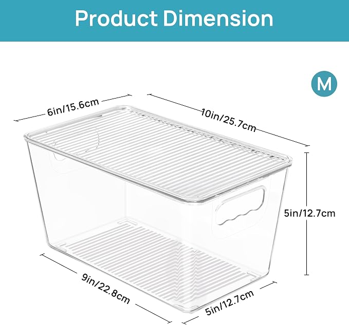 Vtopmart 1 Pack Clear Stackable Storage Bins with Lids and Handles, Medium | BPA-free Plastic, Organize Vertically, For Pantry Kitchen Fridge Cabinet Closet Bathroom, Built to Last, Easy to Move - Image 2