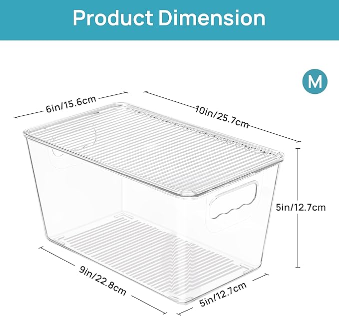 Vtopmart 6 Pack Clear Stackable Storage Bins with Lids and Handles, Medium | BPA-free Plastic, Organize Vertically, For Pantry Kitchen Fridge Cabinet Closet Bathroom, Built to Last, Easy to Move - Image 2