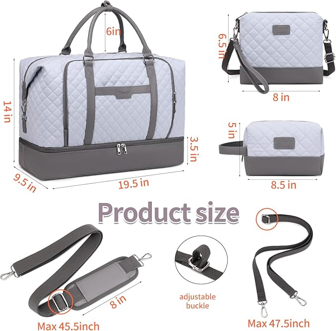 Weekender Bag, Large Travel Duffel Bag for Women, Carry on Overnight Bag with Shoe Compartment and Toiletry Bags - Image 6