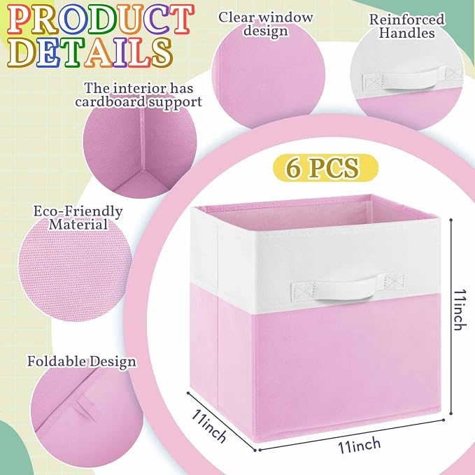 Yinder 6 Pcs Cube Storage Bin 10.5''x10.5''x11'' Storage Bins for Playroom Decor Colorful Bins for Kids Foldable Baskets for Nursery Organizer Boxes Fabric Boxes(Macaron Colors) - Image 2