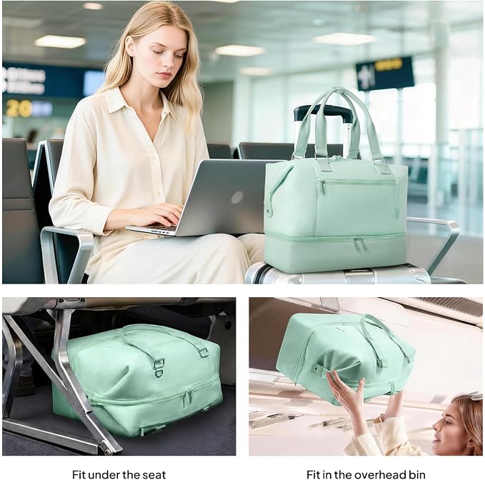 Travel Duffle Bag for Women, 40L Weekender Bags Airline Approved Carry On with Shoe Compartment & Waterproof Wet Pocket, Durable Nylon Weekender Overnight Bag for Travel, Gym, Business Trip, Green - Image 7