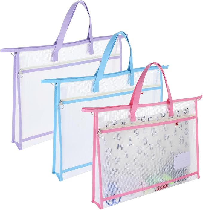 3 Pack Sewing Project Bag 17.72x12.99 Inches Craft Storage for Quilters Art Portfolio Bags with Handle and Zipper Mesh Folder Organizers for Artworks Charts Poster Scrapbook by Unknown