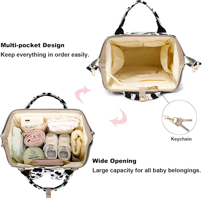 Cow Print Baby Diaper Bag Backpack for Girls Boys, Waterproof Large Maternity Nappy Bags for Mom - Image 4