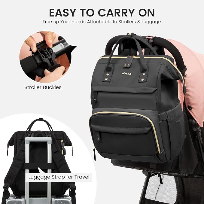 LOVEVOOK Diaper Bag Backpack, Baby Bag with Changing Station, Large Diaper Backpack for Moms Dads, Waterproof Leather Accents Baby Boy and Girl Bag for Travel Baby Essentials, Black - Image 4