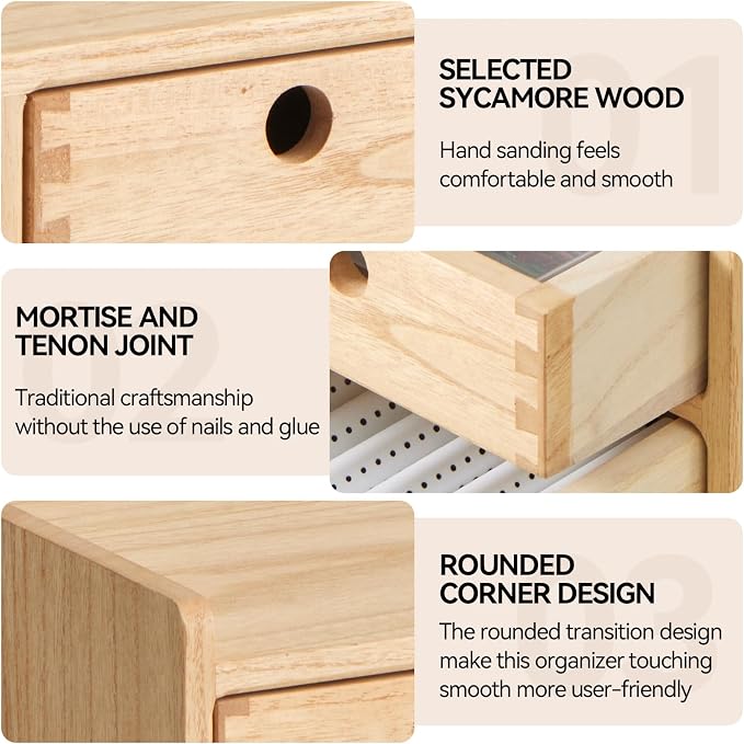 KIRIGEN Wooden Desk Organizer with 3 Drawers and Top Tray Natural DT1D3C-NA | 3-Drawer Cabinet with Top Tray Stores Office Supplies, Toiletries, Tools, Crafts, and Small Accessories on Desks or Counters - Image 4