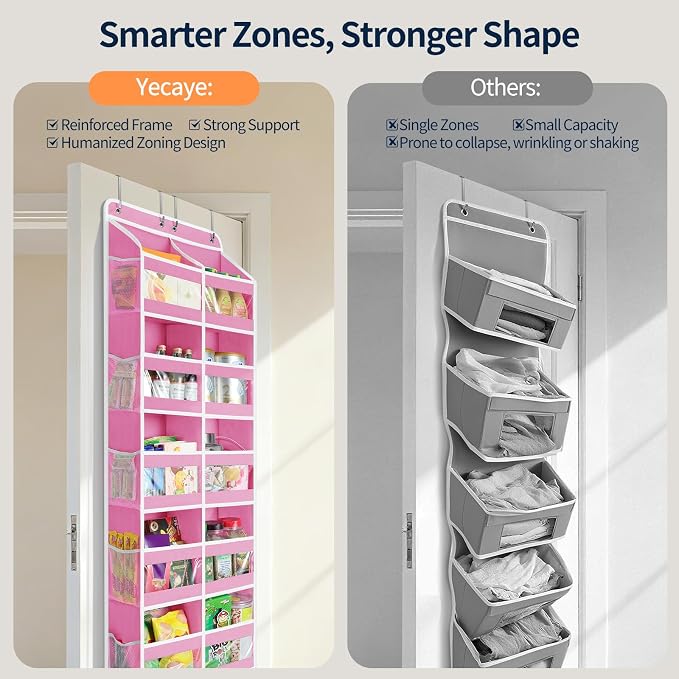 Yecaye 5-Tier Over The Door Organizer Dual-Column, 80lbs Load Stuffed Animal Storage of 10 Compartments, Heavy Duty Door Organizer Hanging for Bedroom Dorm Bathroom Pantry, Macaron Pink, 1 Pack - Image 4