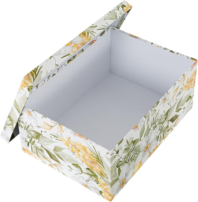 Soul & Lane - Garden Glory Decorative Storage Boxes with Lids, Set of 3 | Stackable Cardboard Photo Storage Containers for Keepsakes and Gifts, Yellow Flower Boho Print Boxes, Home Decor Set - Image 2