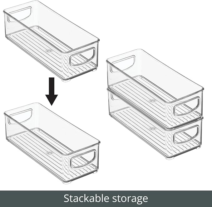 mDesign Plastic Stackable Small Organizing Bin Kitchen Pantry Cabinet, Refrigerator, Freezer Food Organization Storage Bins with Handles, Drawer Container Organizer, Ligne Collection, 6 Pack - Clear - Image 5