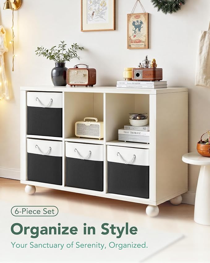 13x15x13 Inch Large Storage Bins with Cotton Rope Handles 6-Pack | Foldable, Top support of metal frame, Bottom with Cardboard Support, Fabric Cube Storage Bins for Closet, White Black - Image 3
