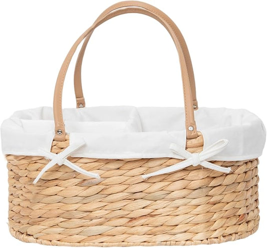 Water Hyacinth Diaper Caddy,Woven Baby Organizer for Nursery | Wicker diaper caddy with PU Handles& Detachable Lining for Newborn Bath, clothes,Cute Registry Must Have for Baby Gifts by QingtuHome