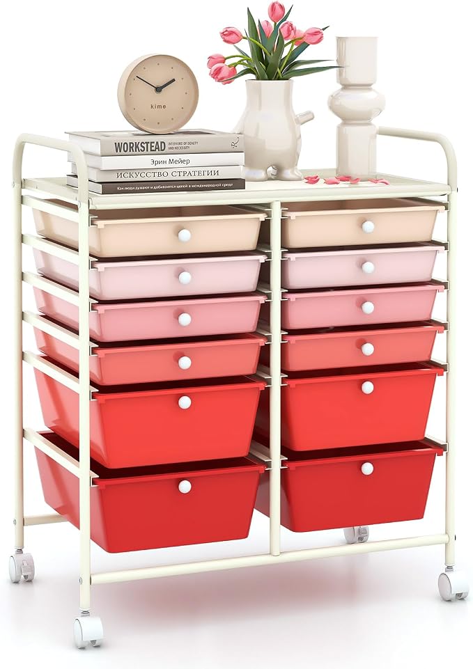 12 Drawer Rolling Storage Cart, Craft Cart Organizer on Wheels w/Metal Frame, Large Capacity & Smooth Drawer, Rolling Cart w/Drawers for Classroom, Office by LDAILY
